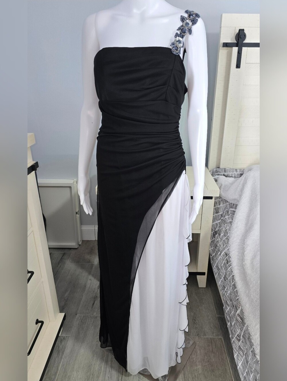 Black & White Asymmetrical Evening Gown